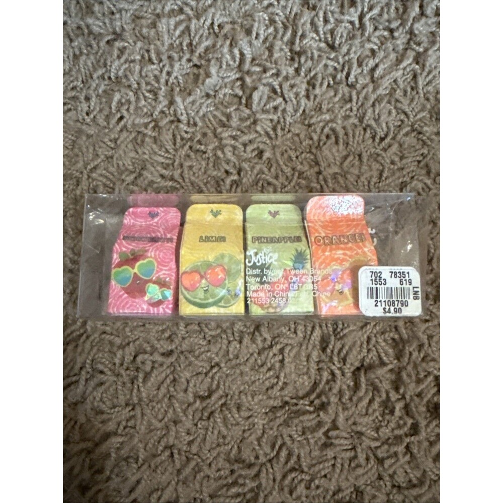 Justice New Fruit Scented Erasers Four Fun Fruit Flavors lemon orange pineapple